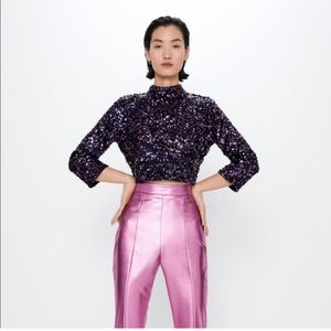 Zara Open Back Sequin Crop Party Top